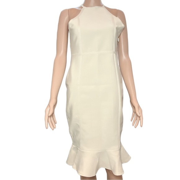 PETITE BANDAGE HALTER BODYCON MIDI DRESS, size 10, COLOR: Ivory - Picture 3 of 6